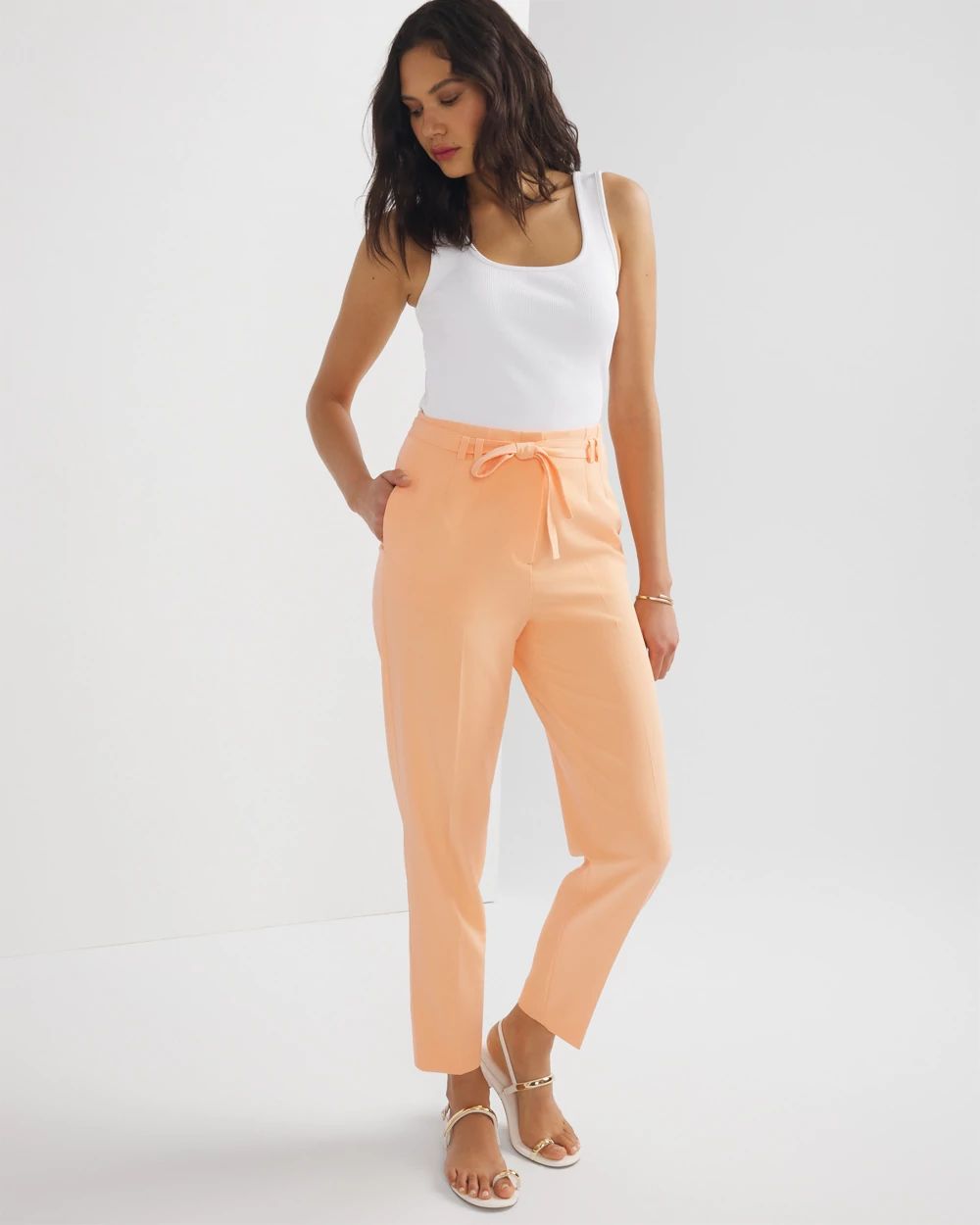Belted Tapered Ankle Fluid Pant | White House Black Market